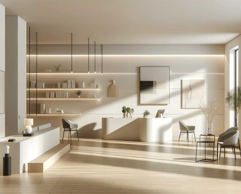 3D 渲染圖與材質板情境組合